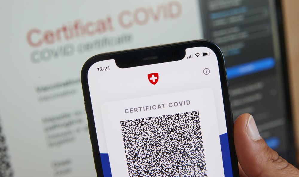 The 'Covid Certificate' application of Switzerland is seen in this illustration
