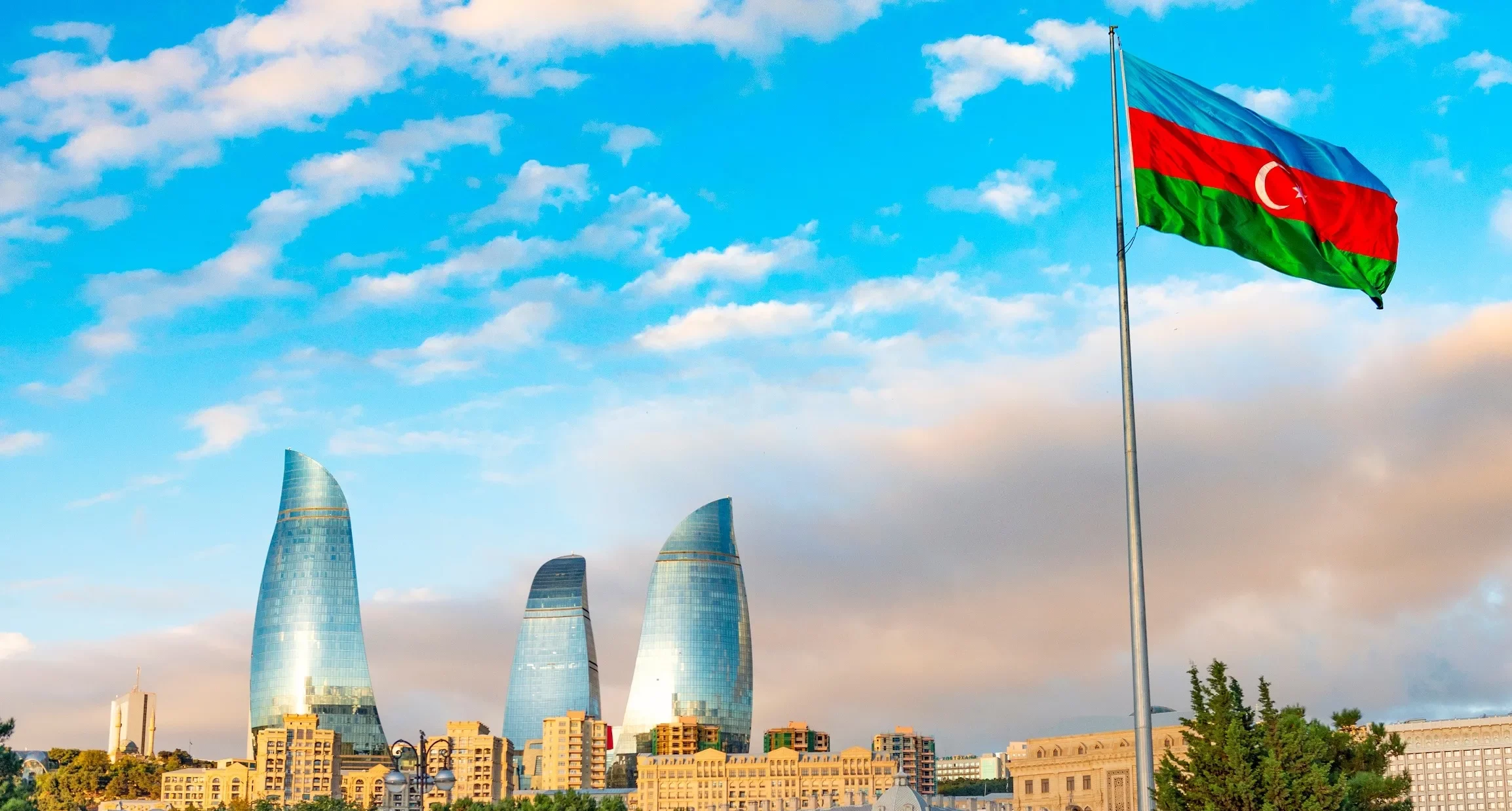 Azerbaijan Flag Baku City